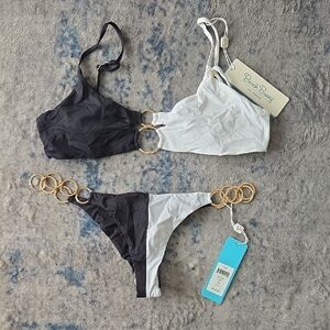 Beach Bunny Black & White Two-Tone Gold-Ring Bikini